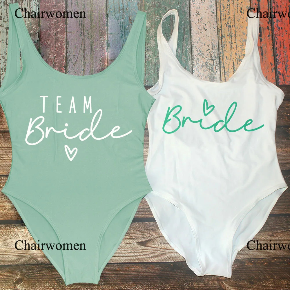 S-3XL Gold Print Team Bride One-Piece Swimsuit Squad Women Swimwear Bachelorette Party Swimsuit