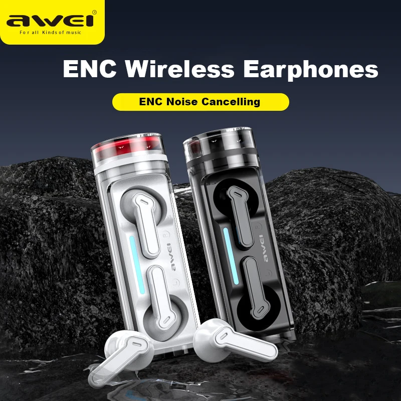 Awei T77 ENC Wireless Bluetooth 5.3 Earphone Noise Cancelling Bluetooth Headphones with 4