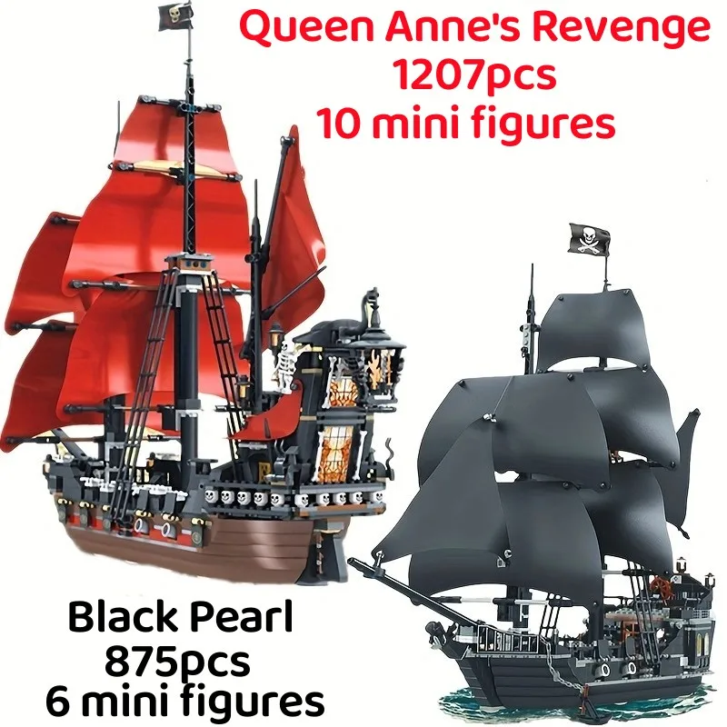 Pirates Of The Caribbean Ship Queen's Revenge Warship Black Pearl Sailboat Building Block Bricks MOC