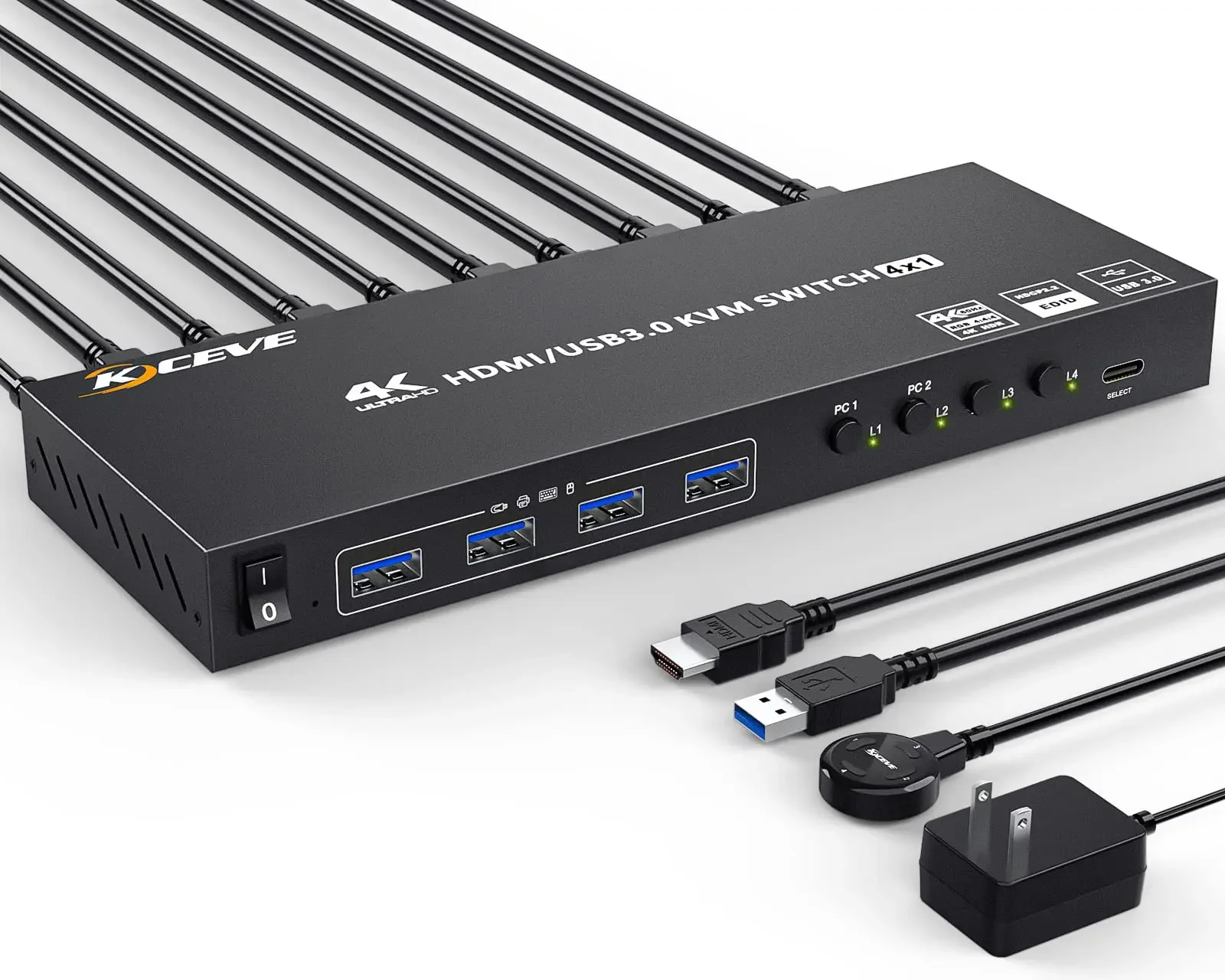 USB 3.0 KVM Switch HDMI 4 Port Support 4K@60Hz Simulation EDID,HDMI USB Switch for 4 Computers Share
