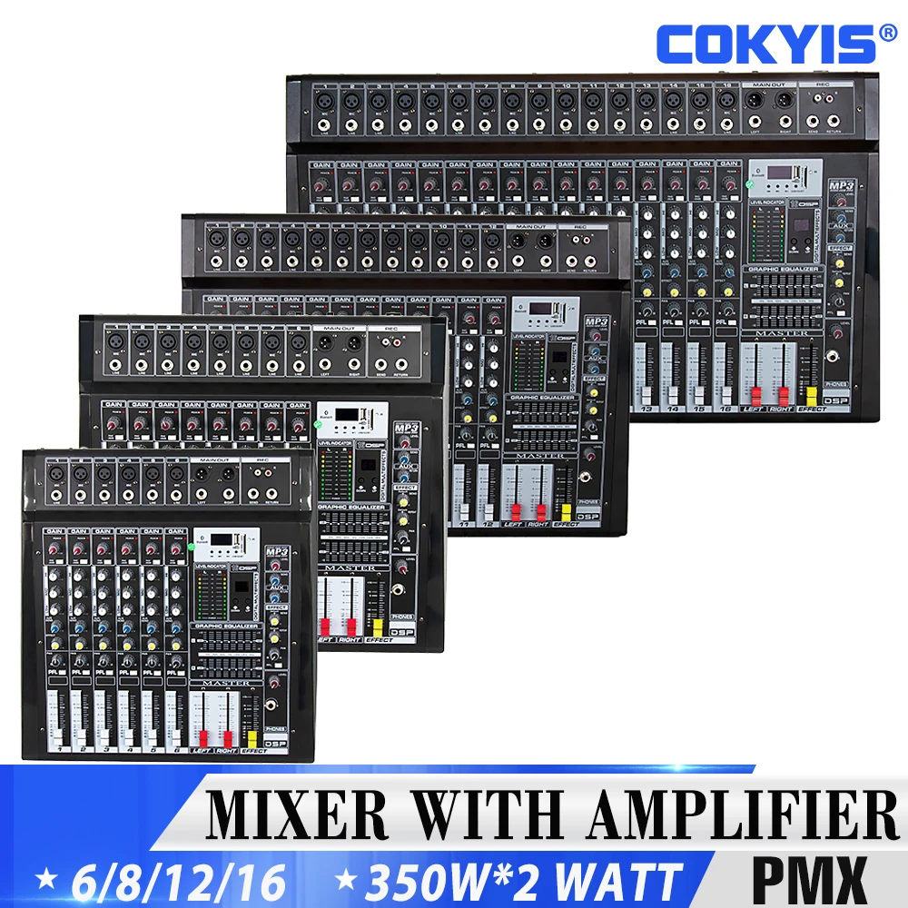 6/8/12/16 Channel Amplifier with Mixer 350W*2 Bluetooth 16 Digital Effect Mixing Console Powered
