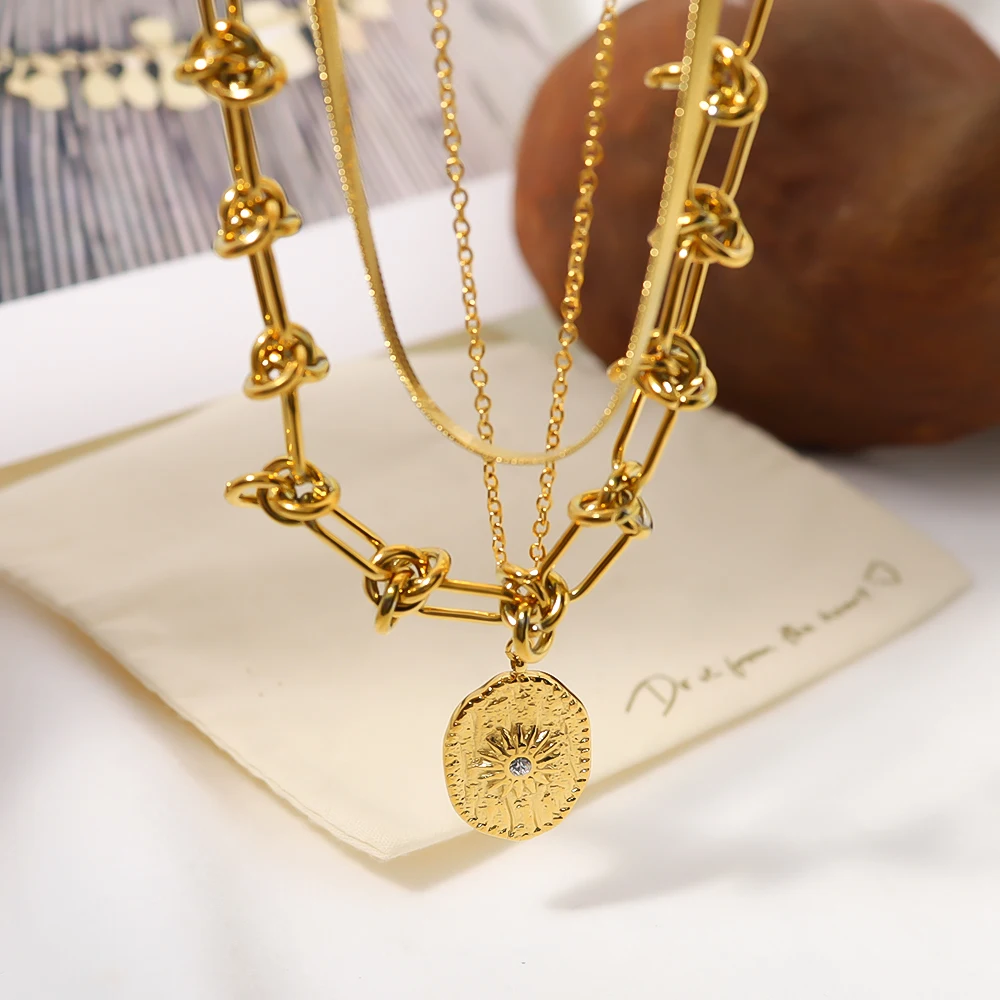 WILD & FREE 18K Gold Plated Stainless Steel Necklace for Women Chunky Chains Punk Trendy Jewelry