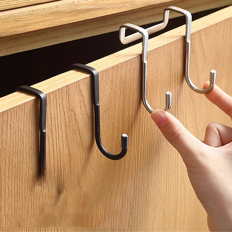 304 Stainless Steel Hook Free Punching Double  S-Shape Hook Kitchen Bathroom Cabinet Door Back Type