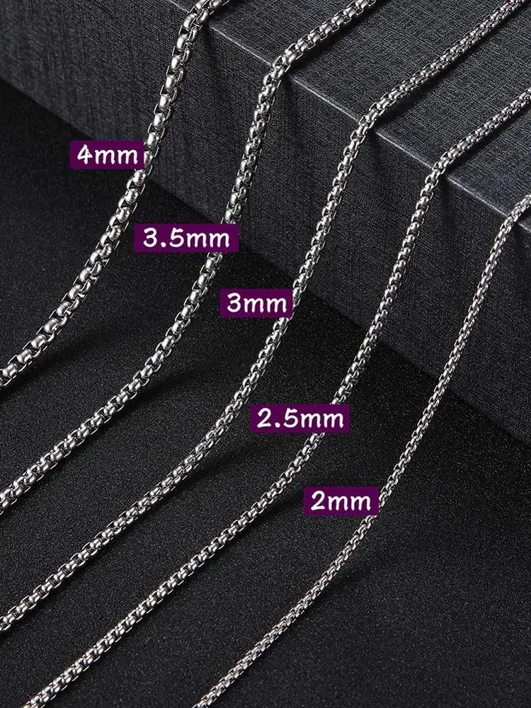 Skyrim Fashion Long Box Chain Necklace Stainless Steel Basic Punk 2-7mm Thick Chains Jewelry Gift