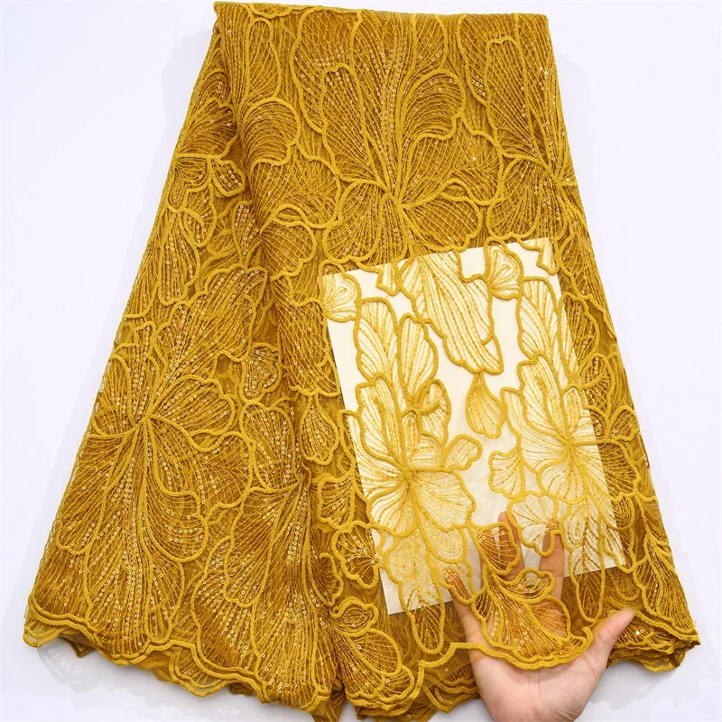 African Milk Silk Mesh Lace with Sequins 2023 French Net Lace Fabric Sewing Embroidered Lace Tulle