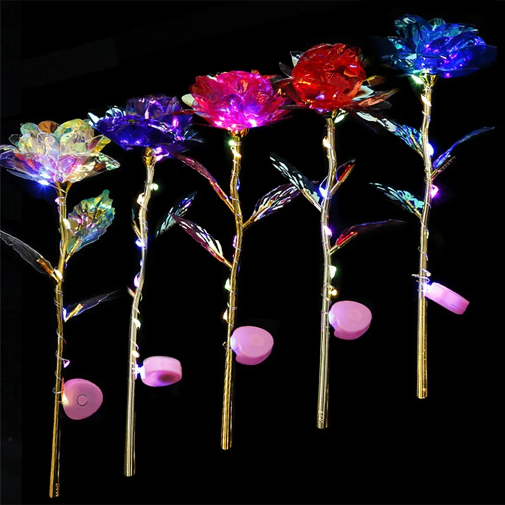Led Valentine's Day Mother's Day Gift 24K Foil Plated Roses Artifical Flowers Wedding Decor Lover