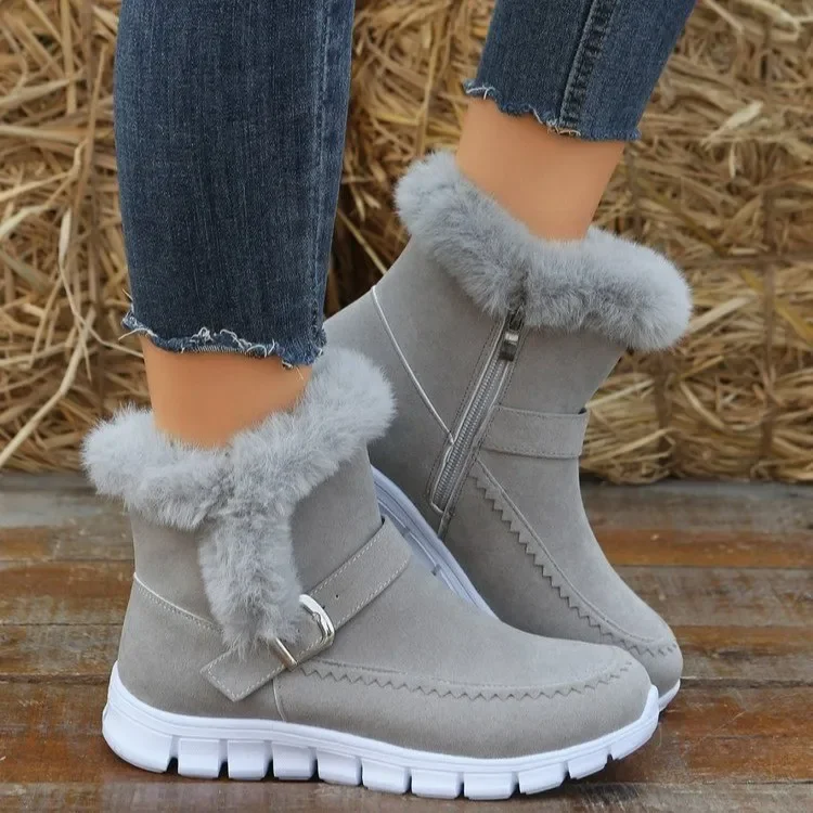 Winter Women Fur Warm Chelsea Snow Boots Casual Shoes New Short Plush Suede Ankle Boots Flats