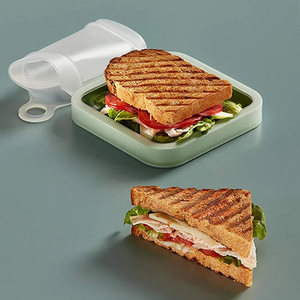 Portable Silicone Sandwich Toast Bento Box With Handle Food Container Snack Box Student Office