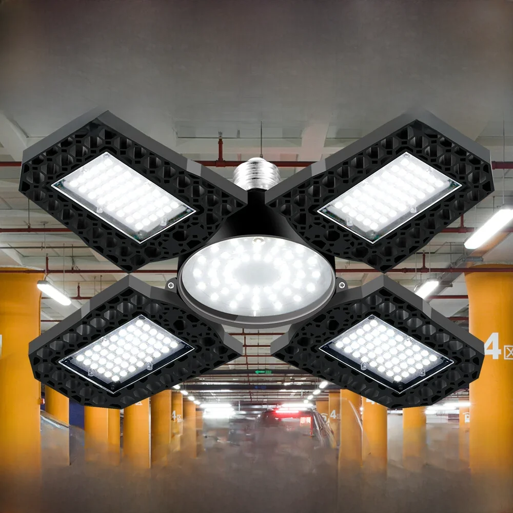 LED Bulb E27 Garage Lamp Folding Deformable Spotlight 220V Floodlight 200W 300W 400W For Workshop