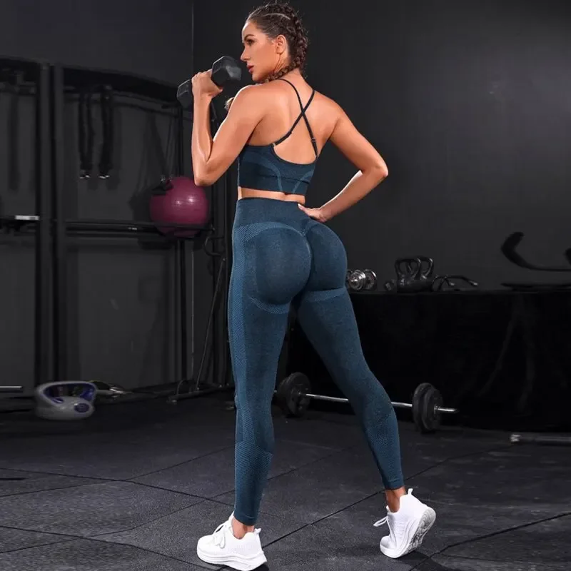 2 Pieces Women's Tracksuit Seamless Yoga Set Workout Sportswear Gym Clothing High Waist Leggings