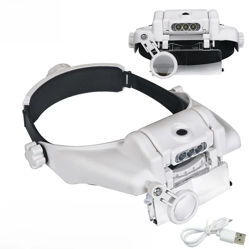 USB Rechargeable Glasses Loupe Watchmaker Repair Tool Glasses Magnifier LED Headband Magnifying