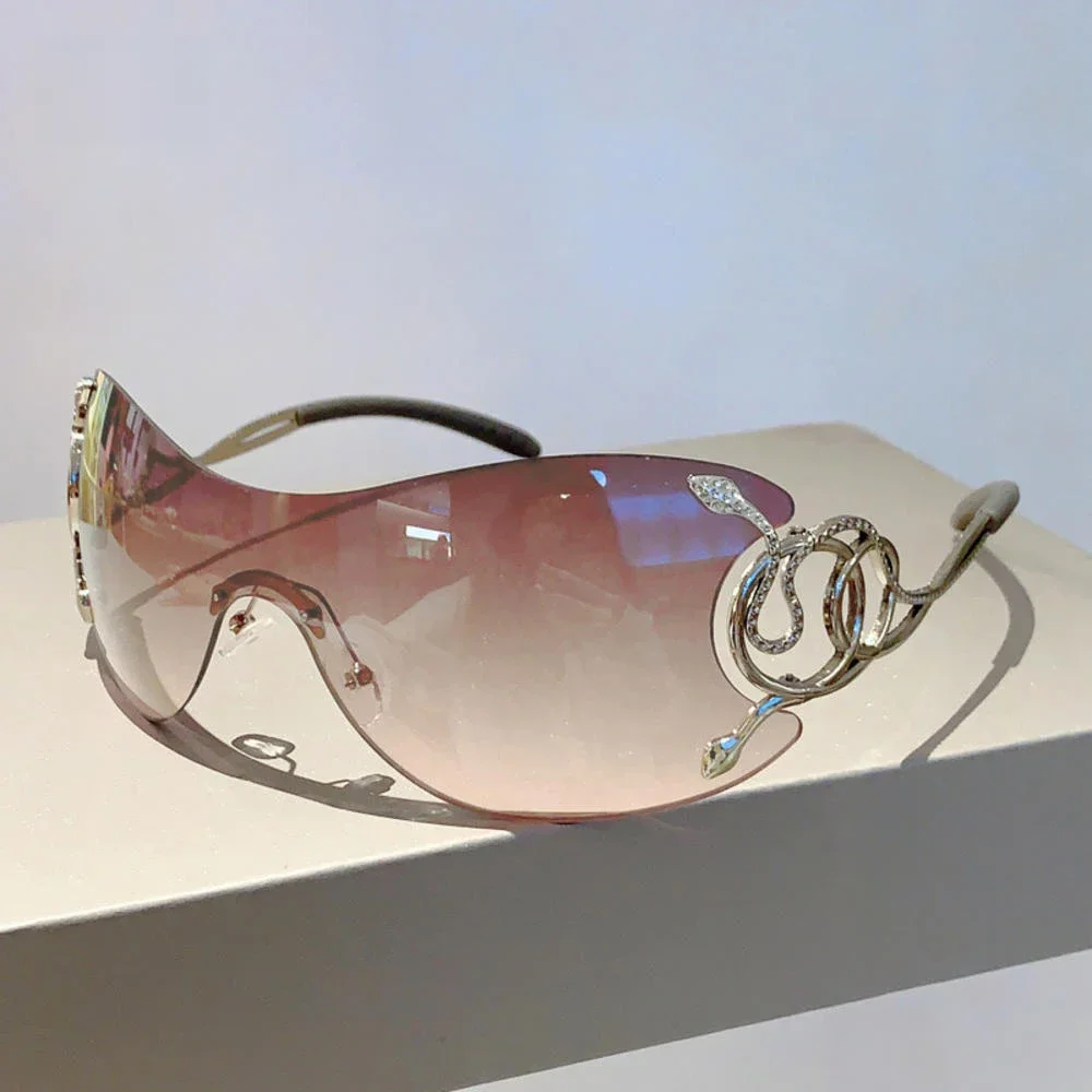 KLASSNUM Y2k Rimless Sunglasses Women Stylish Gradient Lens Outdoor Shades Trendy Luxury Brand