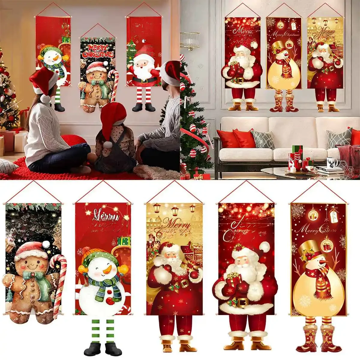 Santa Claus Hanging Flag Merry Christmas Decorations For Home 2023 Xmas Gifts Christmas Ornament