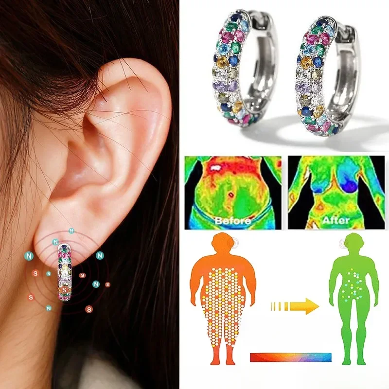 Crystal Lymphatic Drainage Earrings Colorful Crystal Round Hoop Earrings Fashion Magnetotherapy
