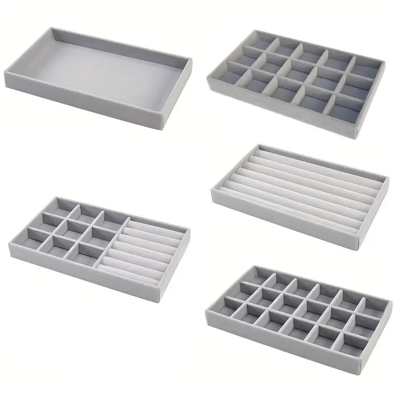 Velvet Jewelry Display Tray Exquisite Jewellery Holder Portable Ring Earrings Necklace Organizer