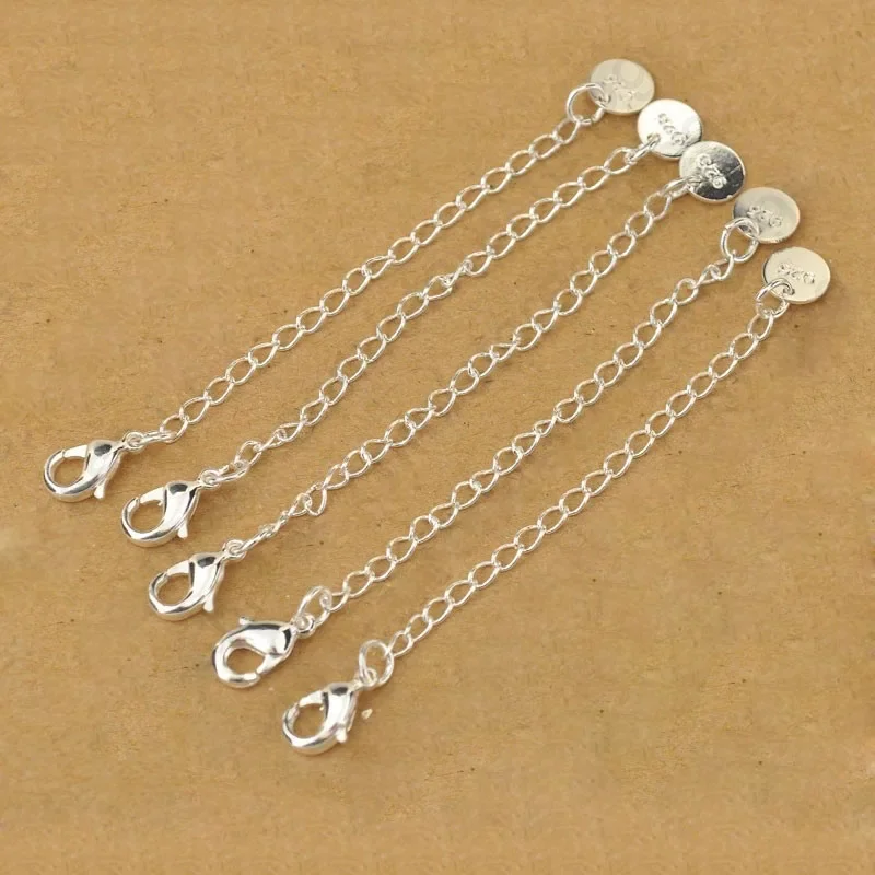 10PCS Genuine 925 Sterling Silver Color Fashion Jewelry Extension Chains For Necklace/Bracelet DIY