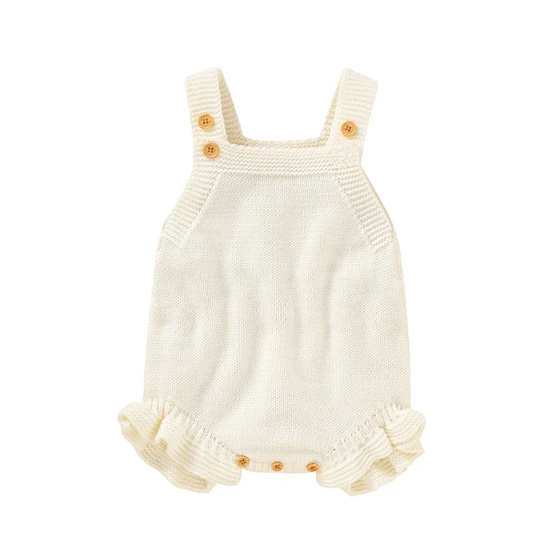 Knitted Acrylic Spaghetti Straps Sleeveless Baby Girls Summer Rompers Portable Infant Jumpsuit