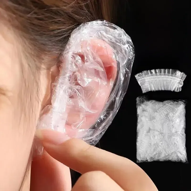 100PCS Disposable Hair Earmuff Dye Transparent Elastic Shower Hair Dye Protection Tool Shield