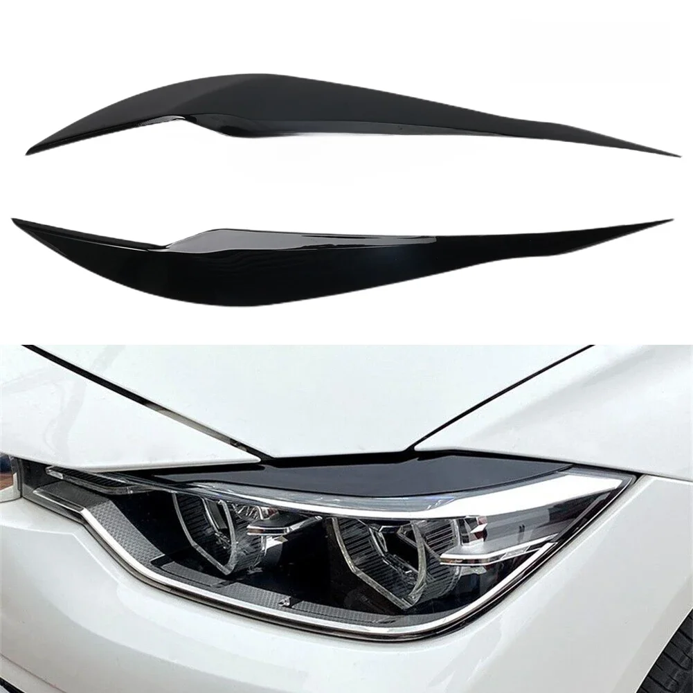 2Pcs Car Headlight Lamp Eyebrows Cover Trim Stickers For BMW 3 Series F30 F35 2013-2018 Gloss Black