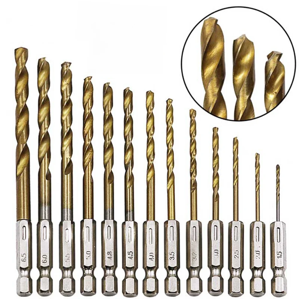 13Piece Hexagonal Handle Titanium Plated Twist Drill  HSS High Speed Steel Titanium Coated Drill Bit