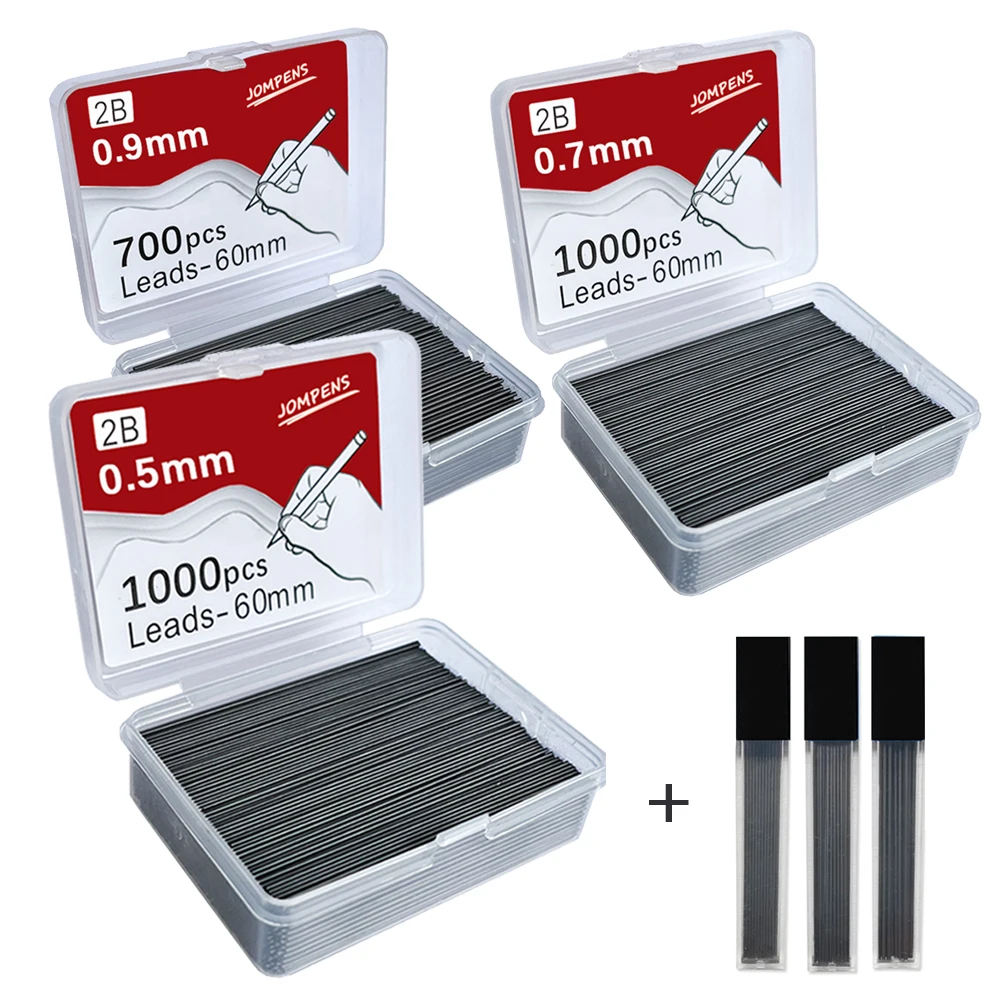 1000pcs Mechanical Pencil Lead 0.5 0.7 0.9mm 2B 60mm Art Drawing Automatic Pencil Replaceable