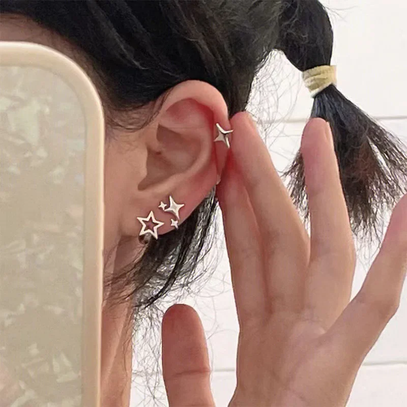 2023 Trend Silver Color Plated Hollow Star Hoop Earring For Women Fashion Vintage Accessories