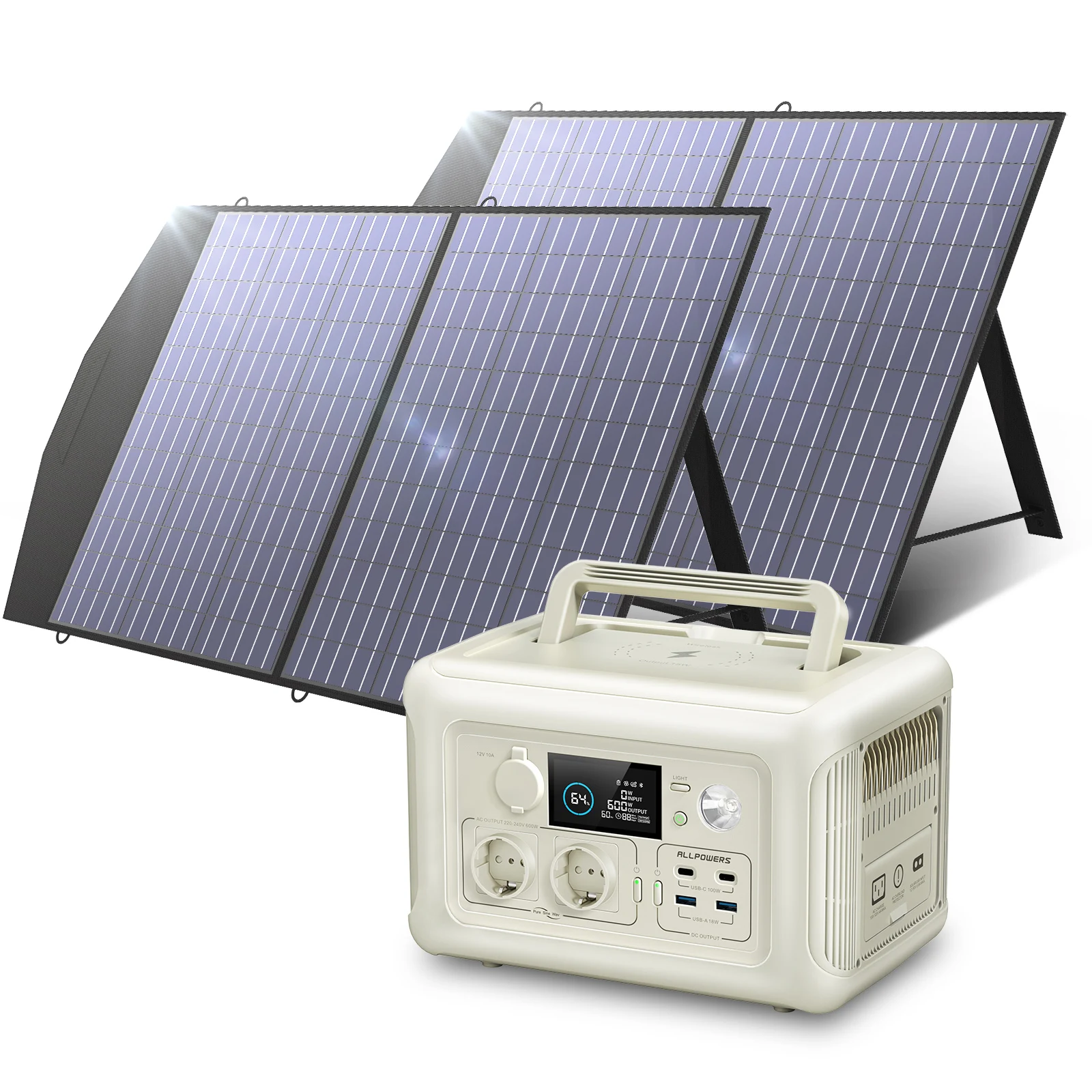 ALLPOWERS Solargenerator R600  600W Solar Power Station with 2X 600W AC Outlet  400W AC Input  UPS