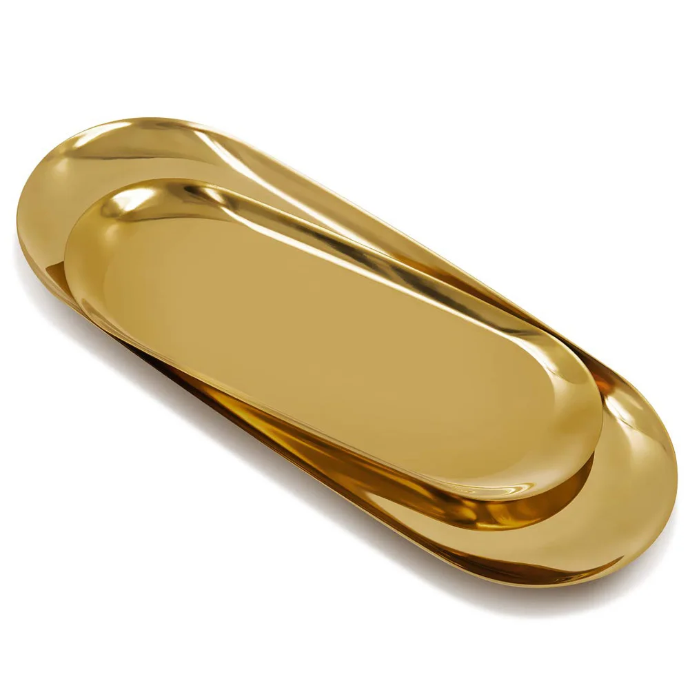 Stainless Steel Gold Storage Tray Fruit Jewelry Display Plate Kitchen Vanity Organizer Tools Metal