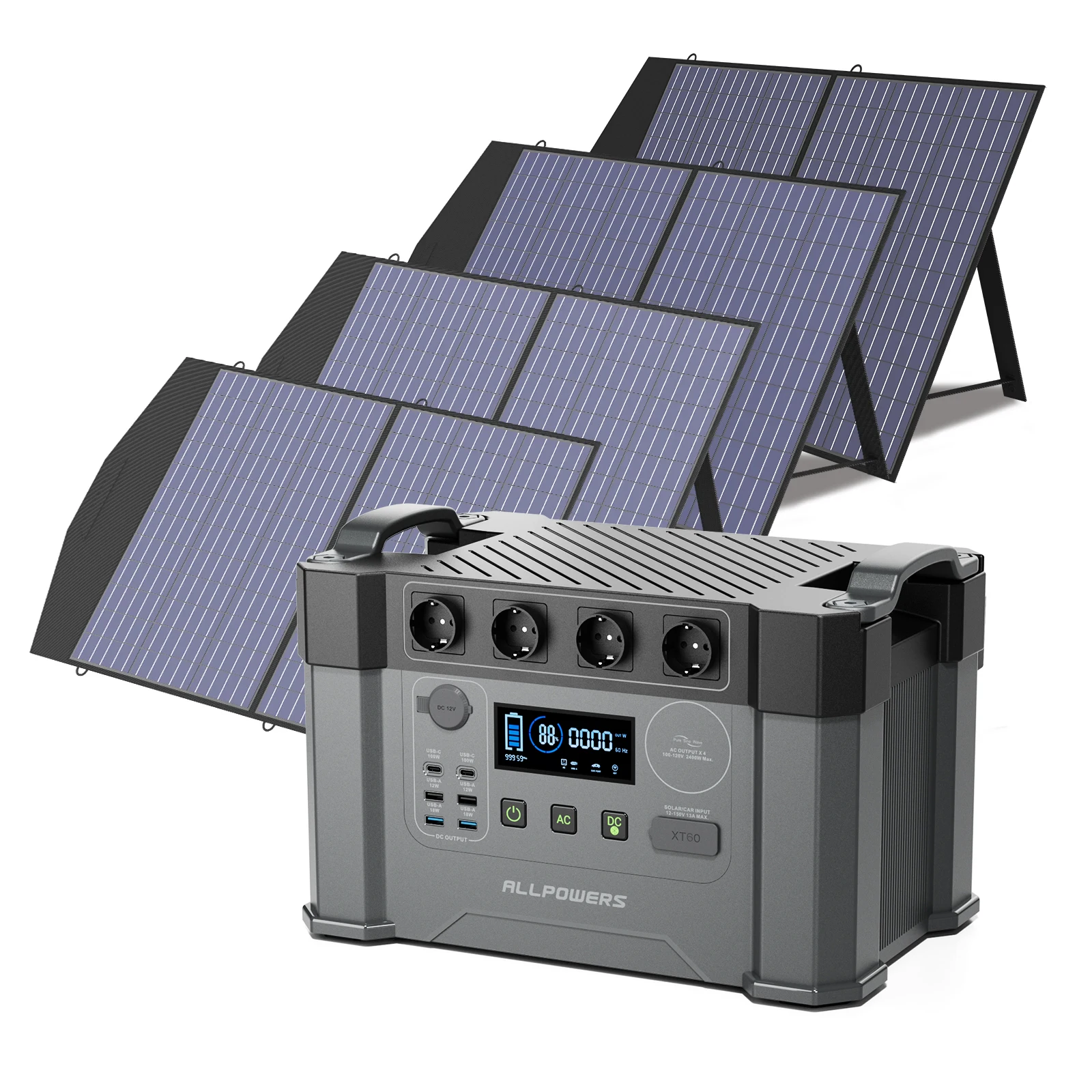 ALLPOWERS S2000 Pro Outdoor Generator 2400W MPPT Portable Power Station with 4X100W  Folable Solar