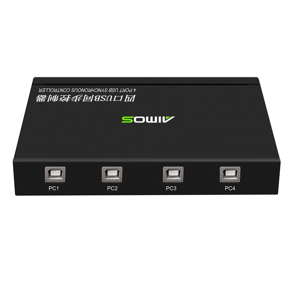 AIMOS AM-KM402 4 Ports USB Synchronizer USB Keyboard Mouse Synchronous Controller Aluminum Alloy KVM