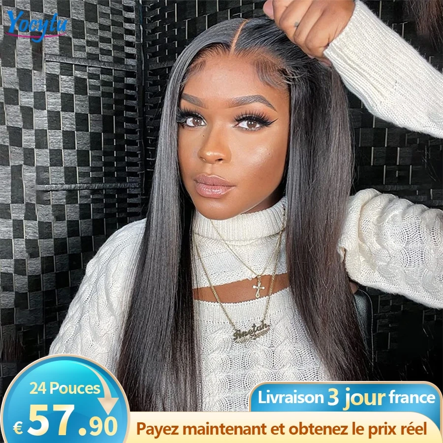 24 26 inch Glueless Wig Human Hair Ready To Wear Straight Human Hair Lace Frontal Wig Wear And Go