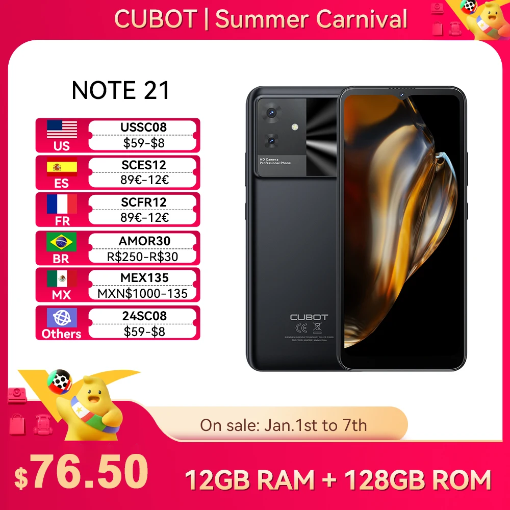 Cubot Note 21  2023 New Arrives  6.56 Inch 90Hz Screen  12GB RAM(6GB+6GB)  128GB ROM  Android 13