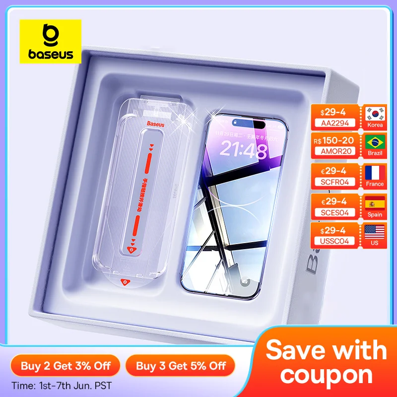 Baseus 0.4mm Corning Tempered Glass for iPhone 15 14 13 12 Pro Max Screen Protector for iPhone XR X