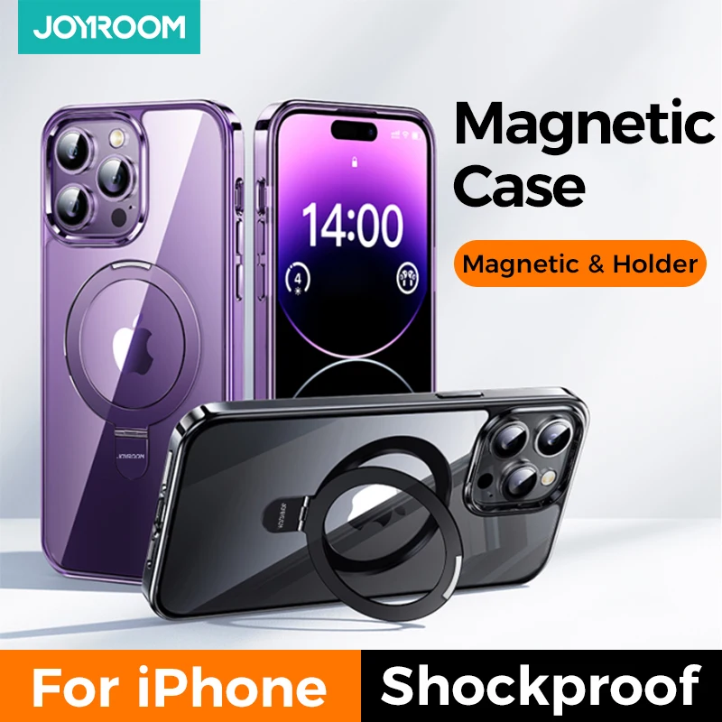 Joyroom Magnetic Case With Holder for iPhone 15 14 Pro Max Frosted Wireless Charging Ring Holder