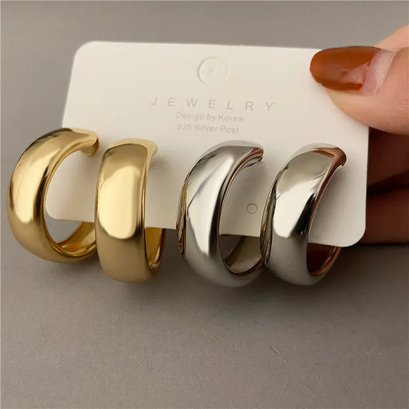 Trendy Simple Silver Color Hoop Earrings For Women Girl Circle Round Minimalist Earrings Party NEW