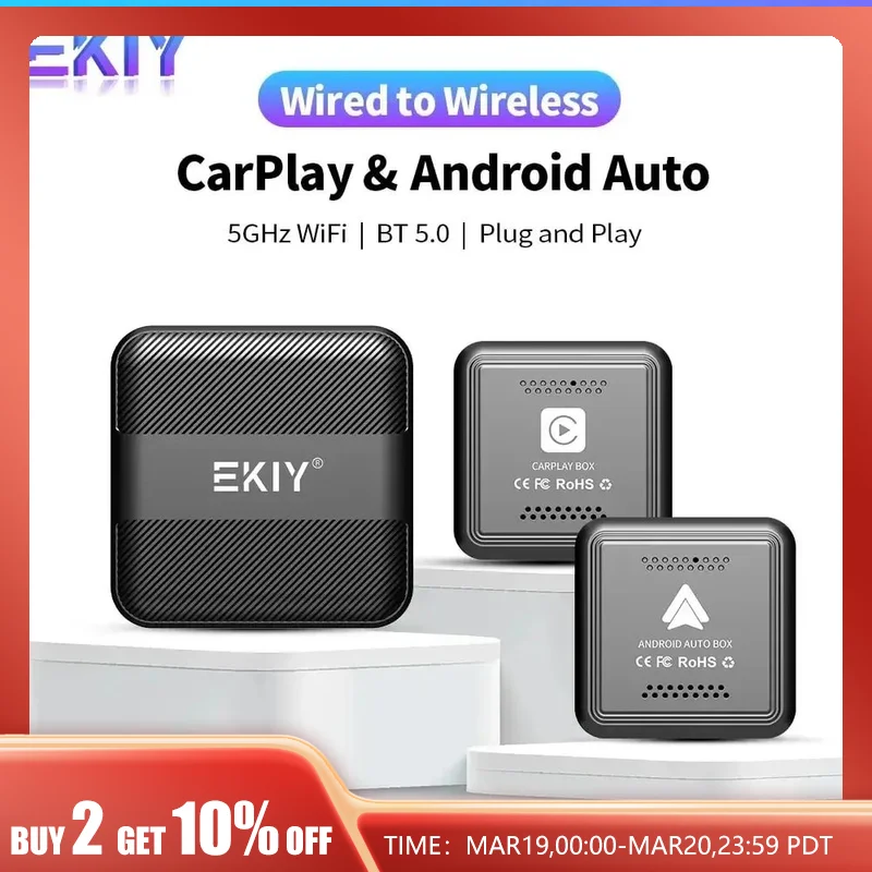 EKIY Mini Car Play Box Wired To Wireless Carplay Android Auto Adapter Smart Ai Box Bluetooth WiFi