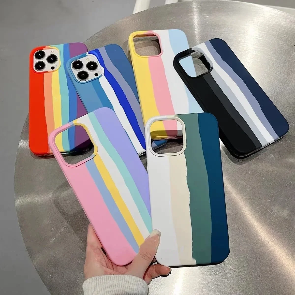 Rainbow Liquid silicone Case For iPhone 15 14 13 11 Pro Max for iPhone 12 Mini X XR XS 8 7 SE