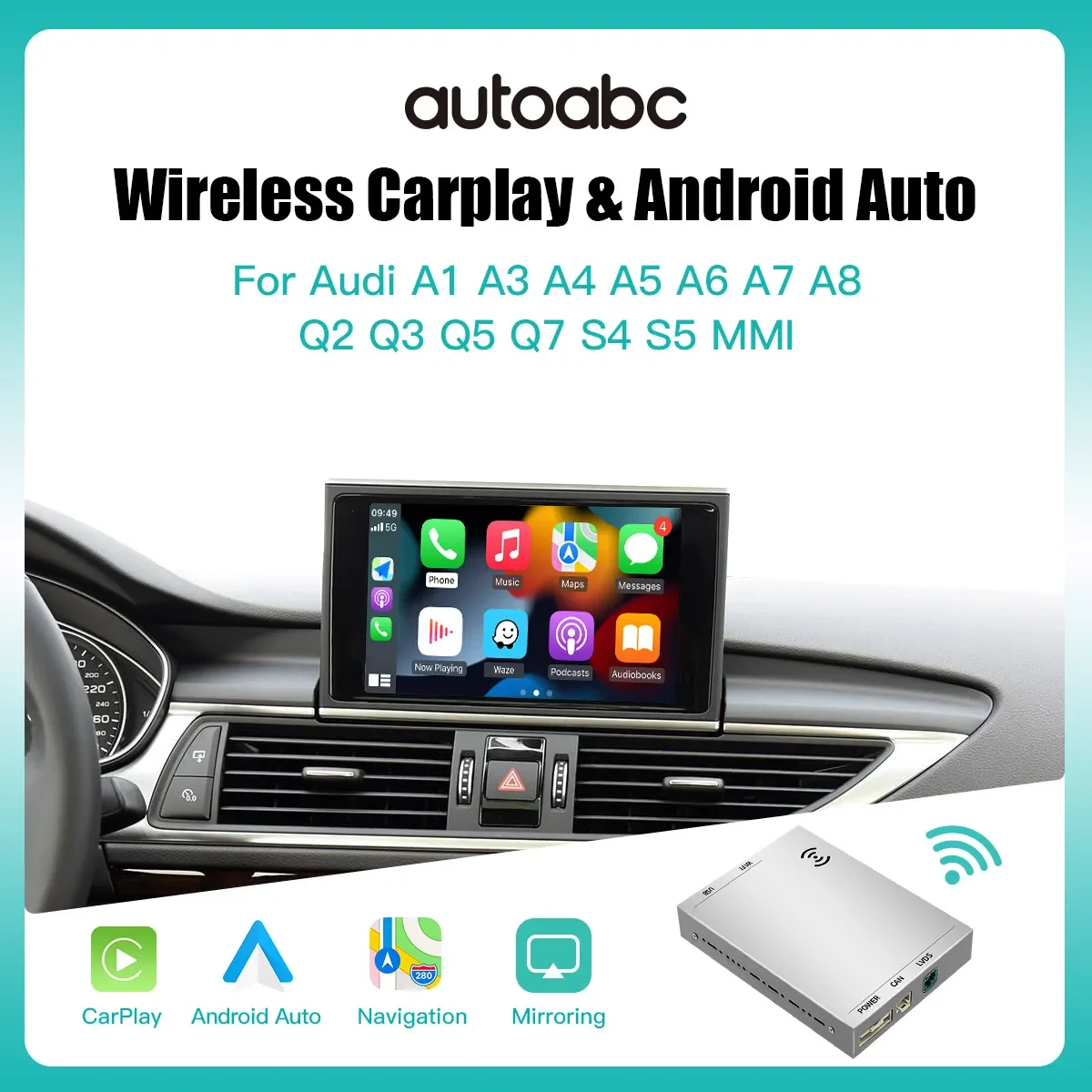 AUTOABC Drahtlose Apple CarPlay Geeignet Für Audi A1 A3 A4 A5 A6 A8 Q2 Q3 Q5 Q7 MMI Modul Android
