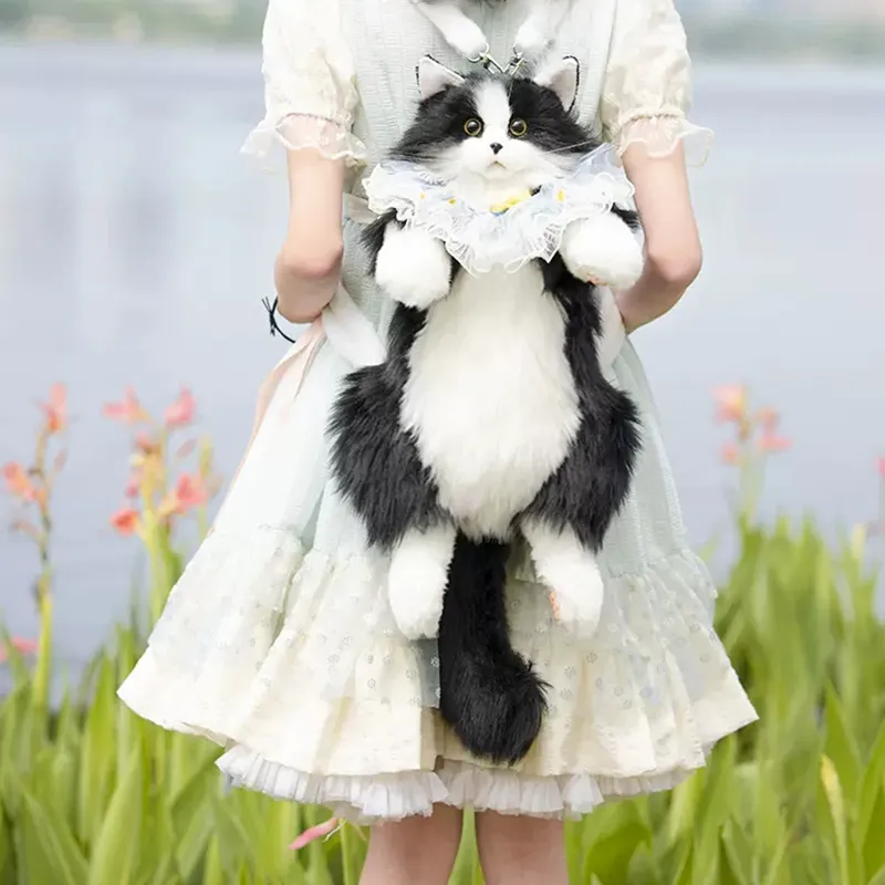Pure handmade simulation plush cat backpack Trendy and fashionable doll cat bags Cat shopping bag