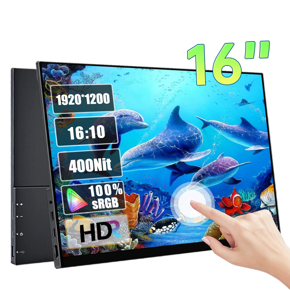 14/16 Inch 1200p Touch Screen Portable Monitor 1920*1200P 16:10 100%sRGB USB-C  Gaming Display For