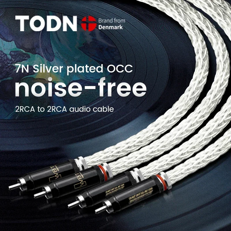 TODN Hi-End 8AG Silver Plated OCC 16 Strands Audio Cable With WBT RCA Plug Cable HIFI 2RCA TO 2RCA