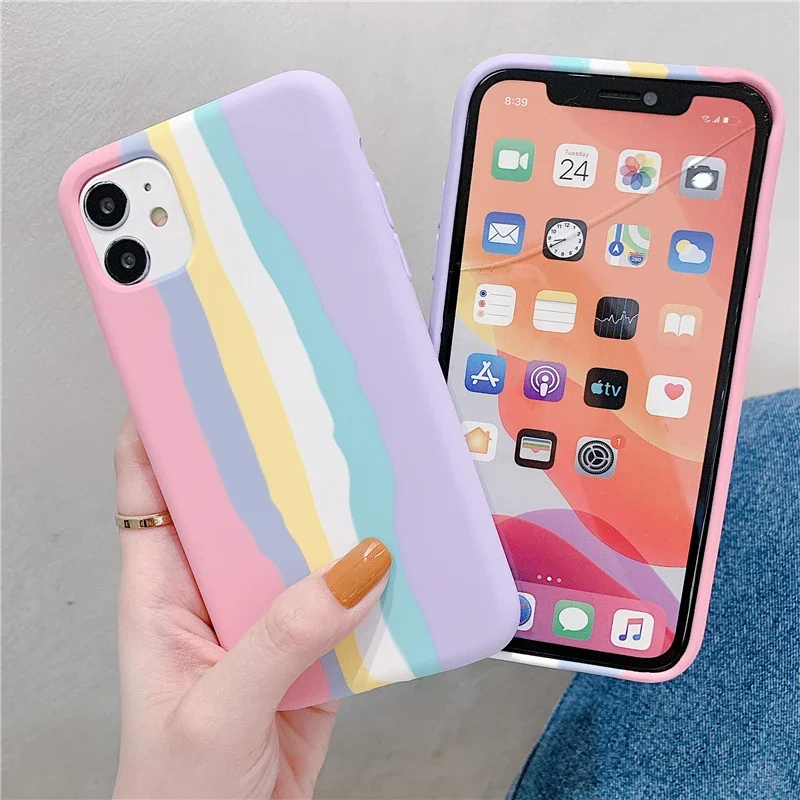 Rainbow Original Liquid Silicone Luxury Case For iPhone 11 12 13 14 Pro Max XR X XS 7 8 Plus SE 2020