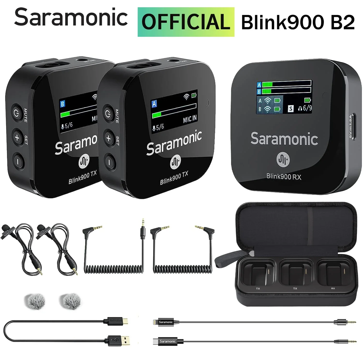 Saramonic Blink900 B2 Wireless Lavalier Lapel Microphone for iPhone Android Smartphone DSLR Cameras