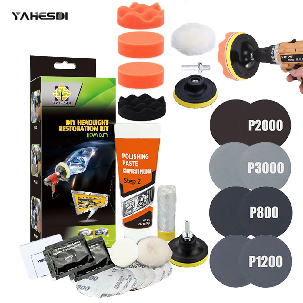Car Headlight Polishing Kit Headlamp Restoration Scratch Repair Cleaning Paste Light Lens Polisher