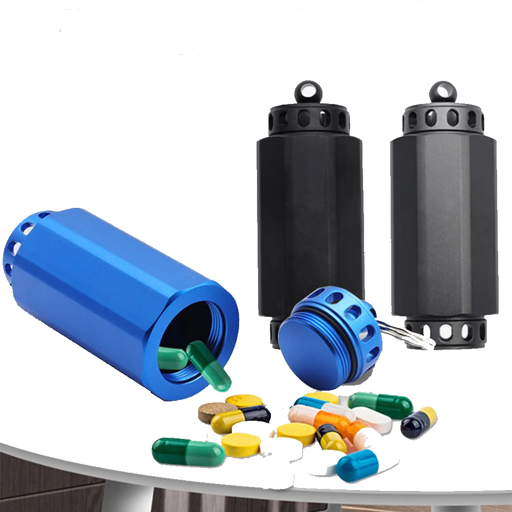 Waterproof Aluminum Pill Box Keychain Carabiner Medicine Case Container Bottle Holder Outdoor Pill