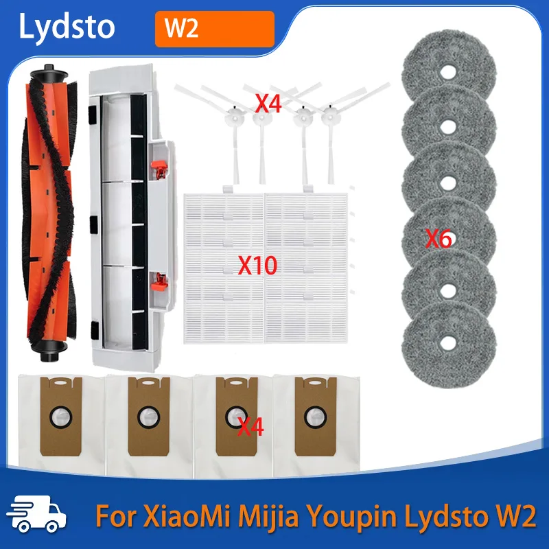 For XiaoMi Lydsto W2 Dust Bag Spare Parts Main Side Brush Hepa Filter Mop Cloths Rag Replacement