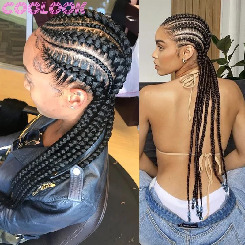 360 Full Lace Box Braided Wigs for Black Women Cornrow Braided Synthetic Wig with Baby Hair 36 Inch