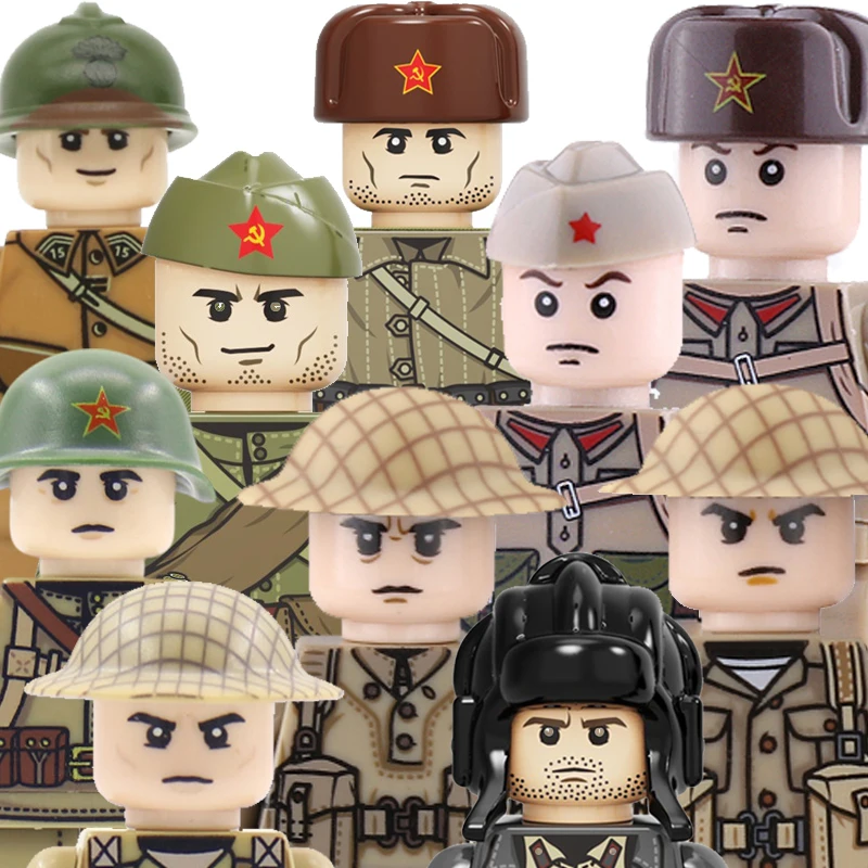 WW2 Military Soldiers Weapons Building Blocks British Soviet Union French Army Figures Infantry