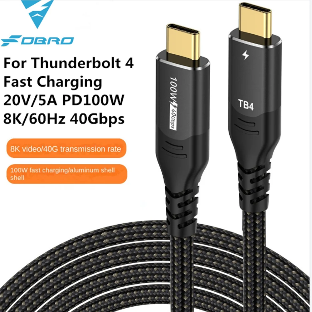 Thunderbolt 4 Type C Cable 40Gbps 8K 60Hz Standard USB4 USB C PD 100W Fast Charging Cable For Huawei