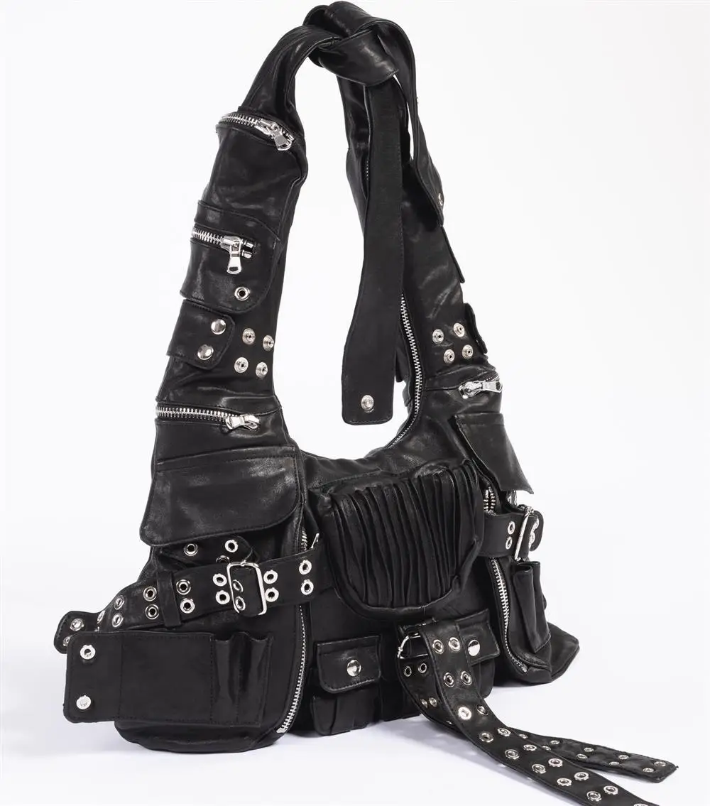 NEW Leather One Shoulder Bag For Women Fashion 2023 New Trendy Double Pockets Patchwork Rivet
